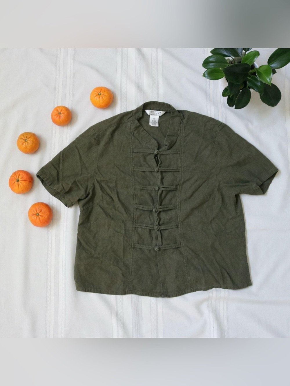 John Paul Richard Uniform Green frog closure shirt